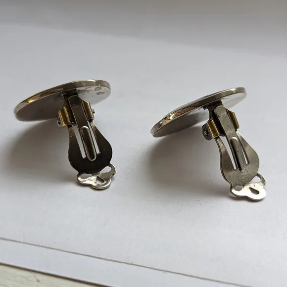 Abalone Earrings Alpaca Mexico Floral clip on vintage mother of pearl - Picture 2 of 8